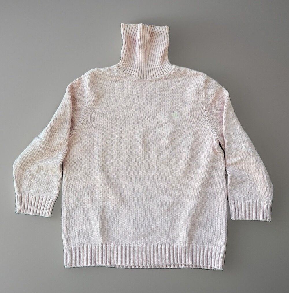 Lauren Ralph Lauren Pink Knit Turtleneck Sweater Womens Size L 3/4 Sleeve